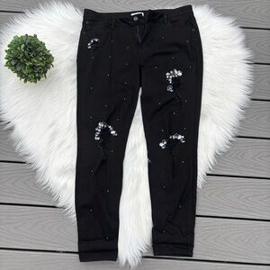 Kensie Jewel Detail Black Jeans